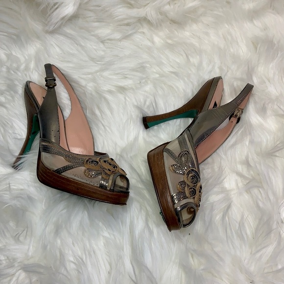 Nanette Lepore Salsa Swirl Heels Pewter Nude Size 6 - Picture 2 of 14